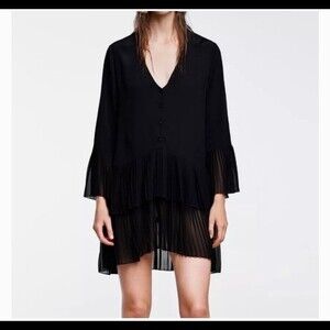 ZARA CONTRASTING PLEATED BLOUSE or DRESS ASYMMETRIC
